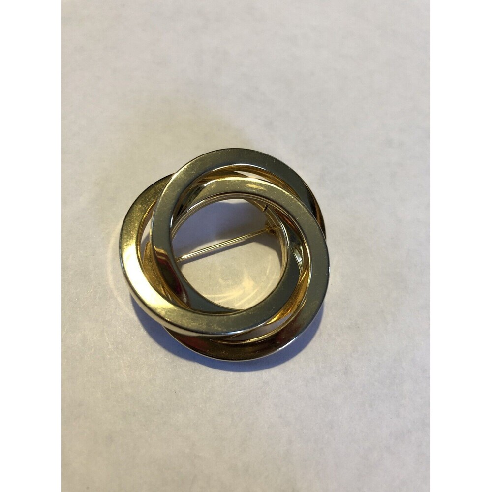 Vintage Modernist Overlapping Entwined Circles Brooch Shiny Color Gold Tone 1.5”